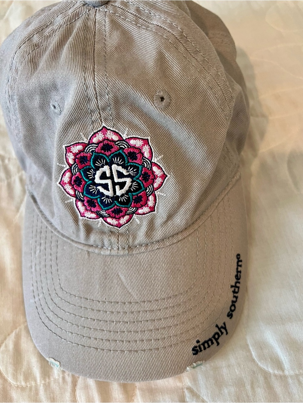 Simply Southern Light Gray Baseball Cap with Embroidered Logo